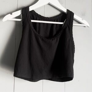 All in One Ribbed Black Crop Sports Bra Tank M